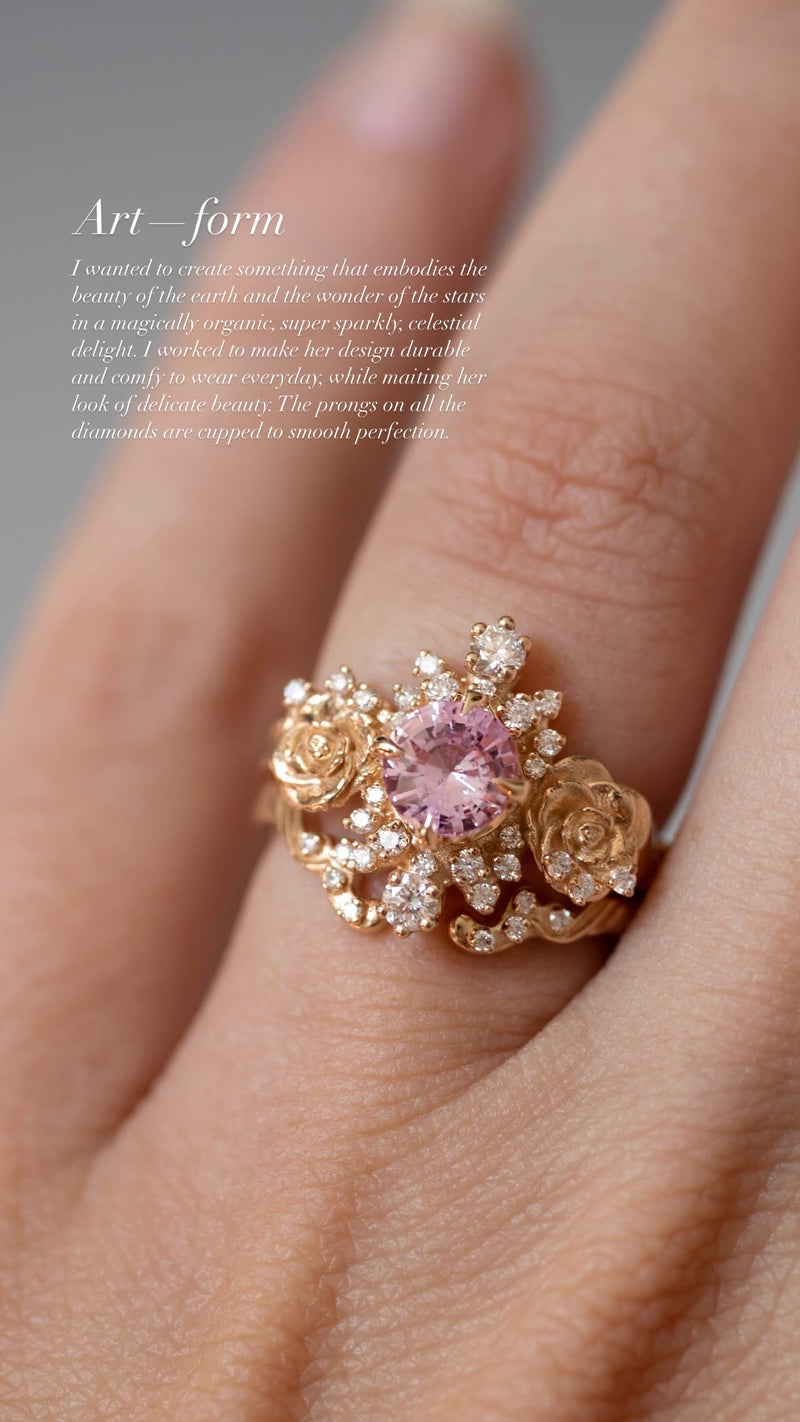 floral diamond and pink sapphire ring
