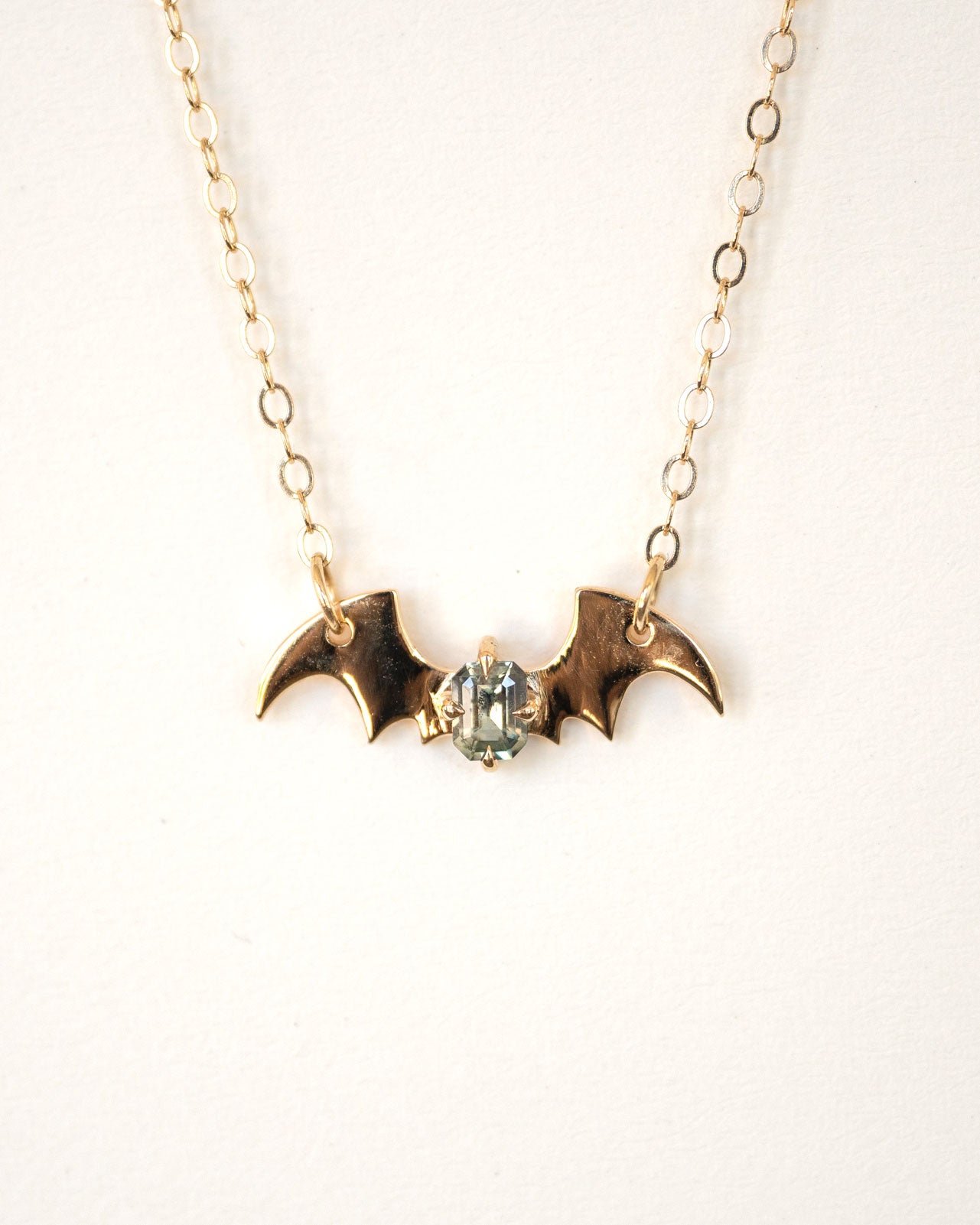 Morticia Bat Necklace 14K Yellow Gold & Natural Onyx