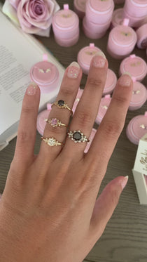 One carat unique engagement ring in Pink Sapphire, Black Diamond or Diamond
