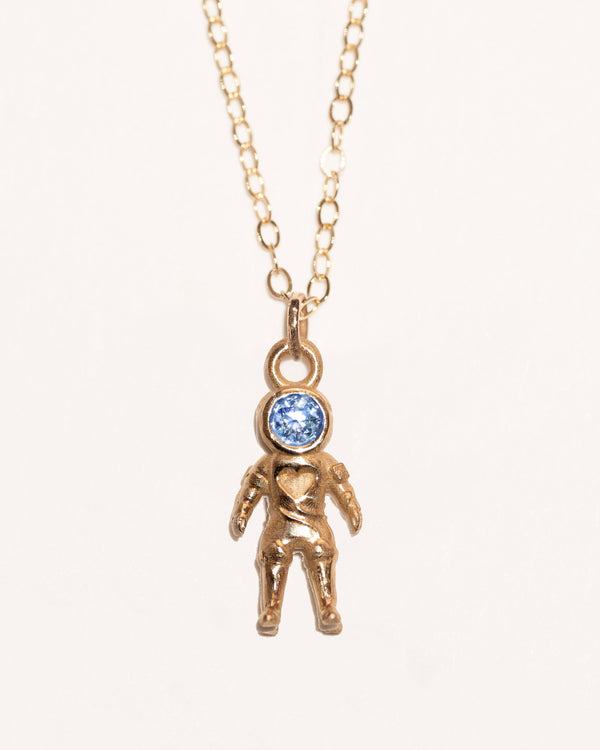 Artifact 00: BLUE MOON Ghost Astronaut Charm Necklace Blue Sapphire