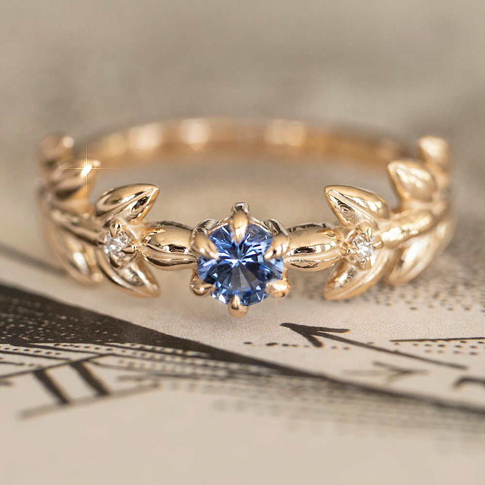 Royal Baby Goddess Blue Sapphire Leaf Ring Sermez