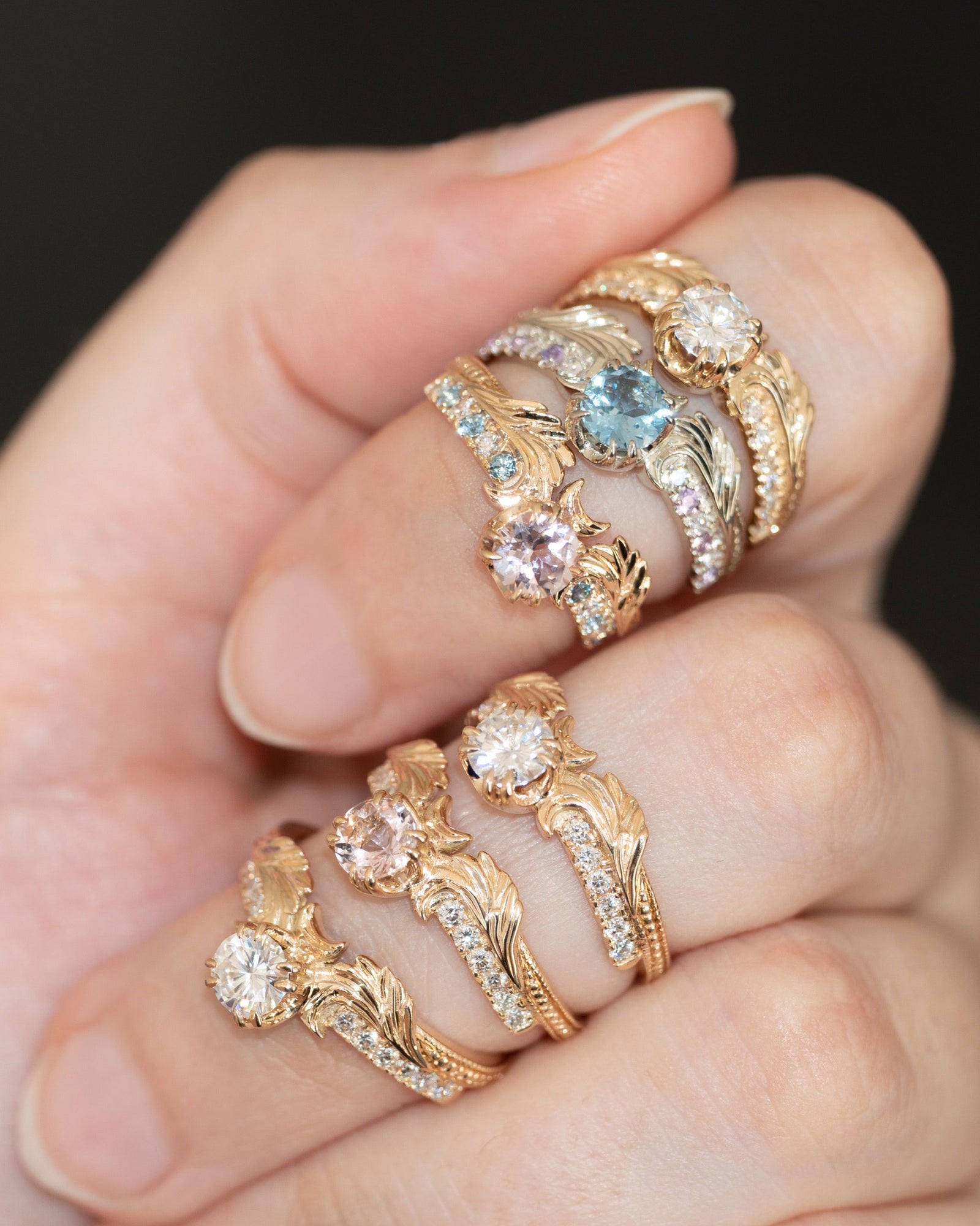 Phantom Guardian Diamond or Moissanite Moon Engagment Ring Sermez