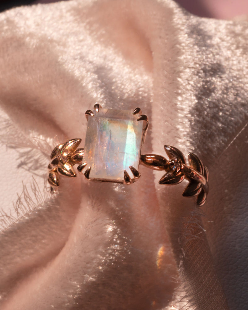 SOLD OUT Moon Goddess Moonstone Leaf Ring
