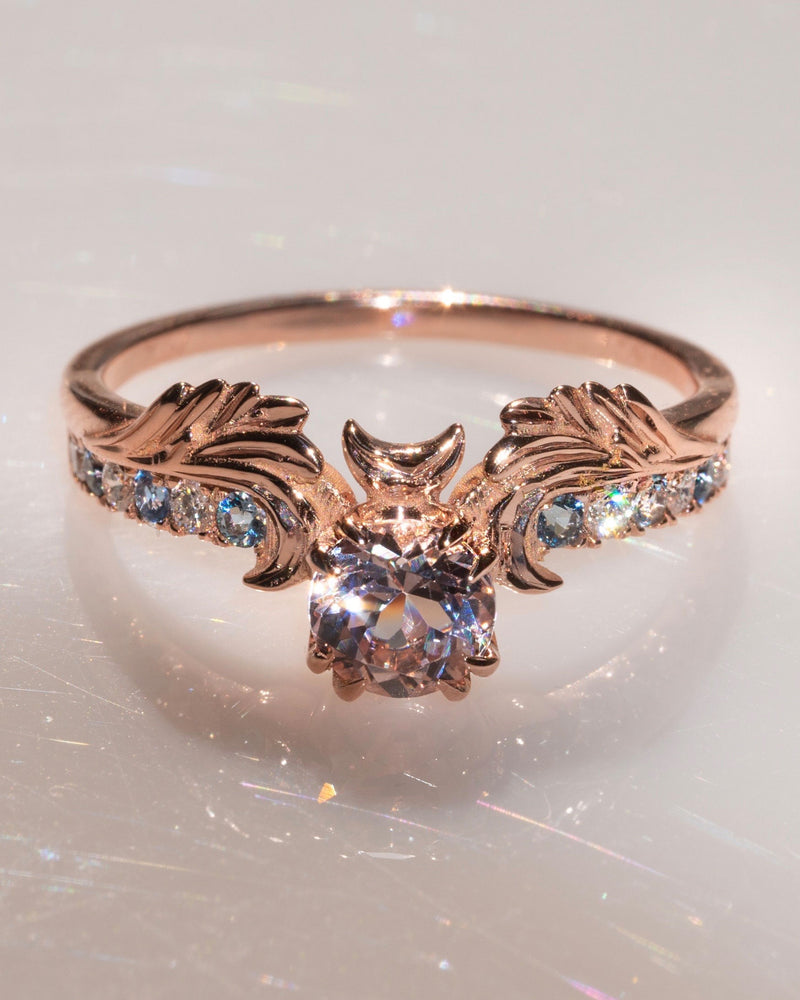 Phantom Guardian: Euphoria Morganite Aquamarine Diamond Moon Engagment Ring