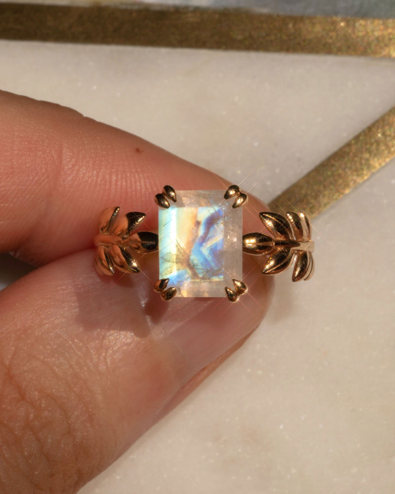 SOLD OUT Moon Goddess Moonstone Leaf Ring