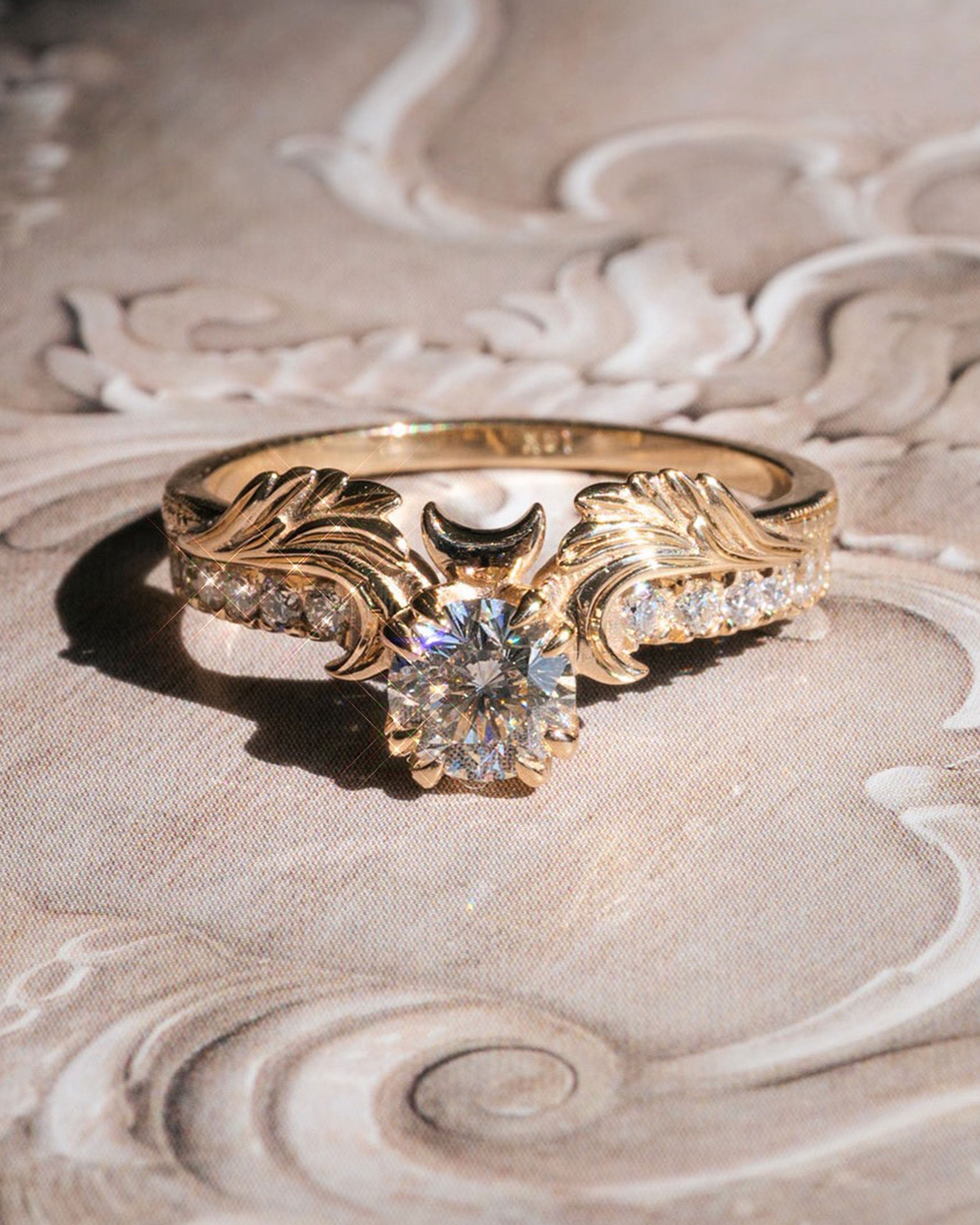 Phantom Guardian Diamond or Moissanite Moon Engagment Ring Sermez