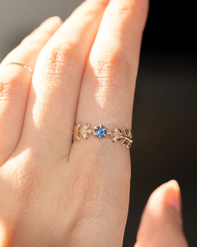 Royal Baby Goddess Blue Sapphire Leaf Ring